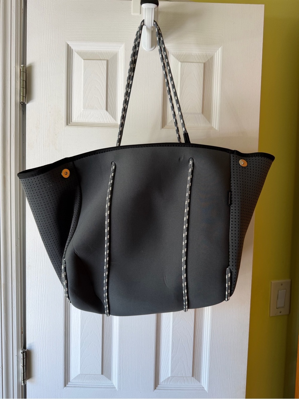 Seacoast Trading Neoprene Tote Bag with zipped inner pockets and magnetic snaps